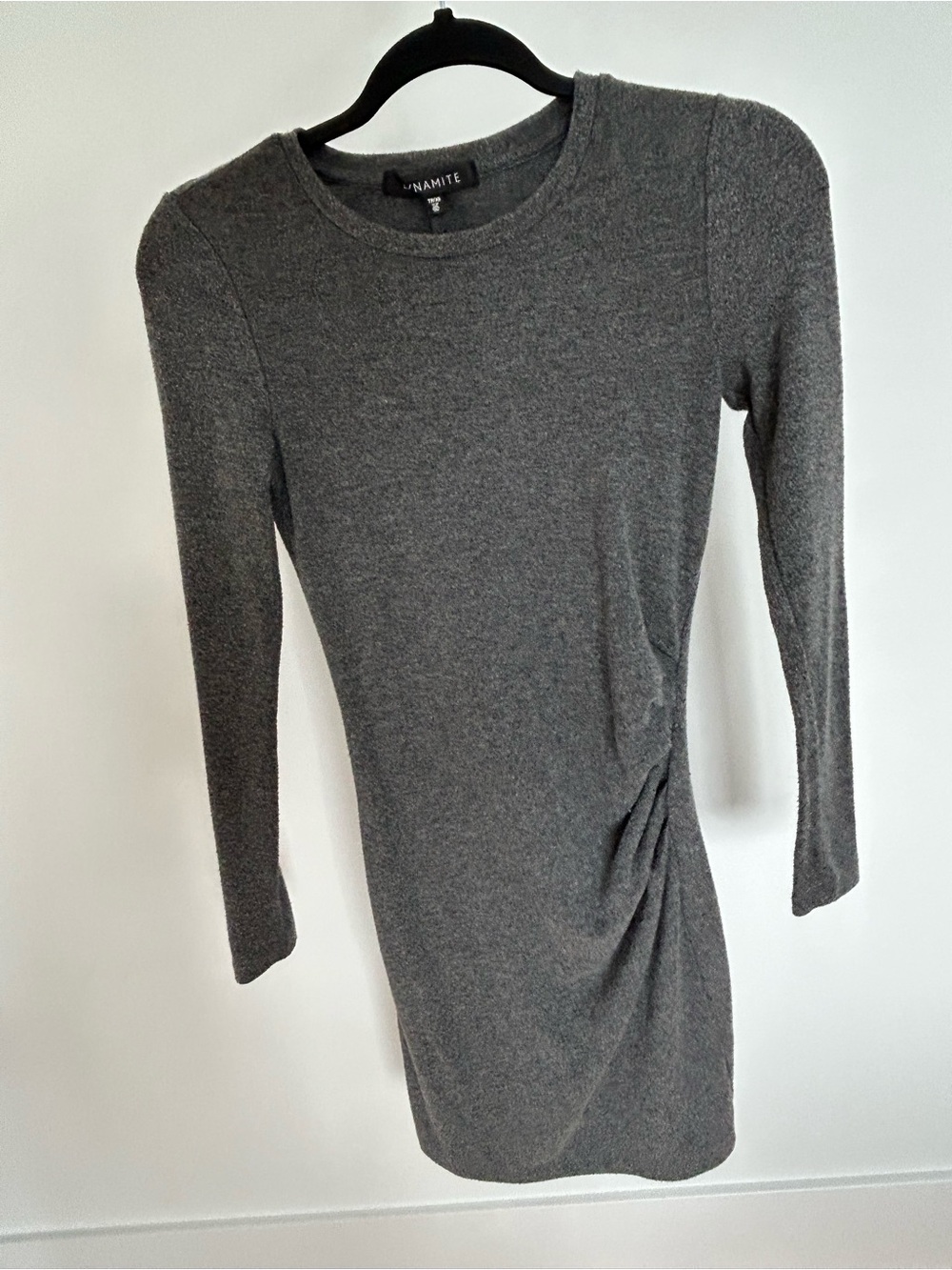 Dynamite Heather Charcoal Long Sleeve Ruched Knit Dress